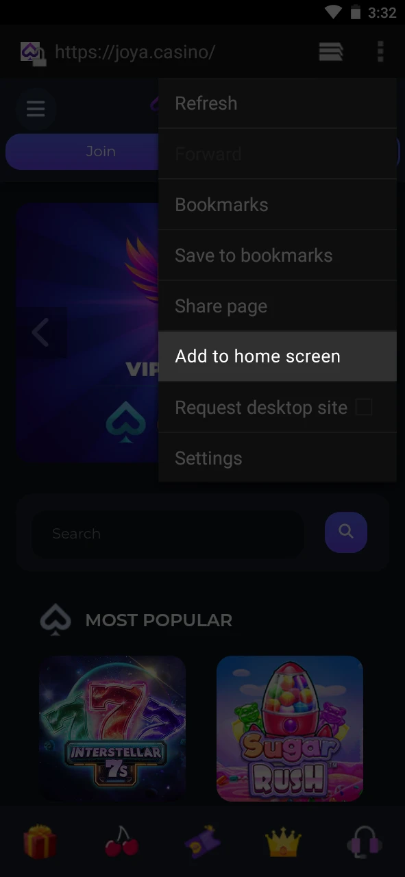 Add Joya Casino to your home screen.