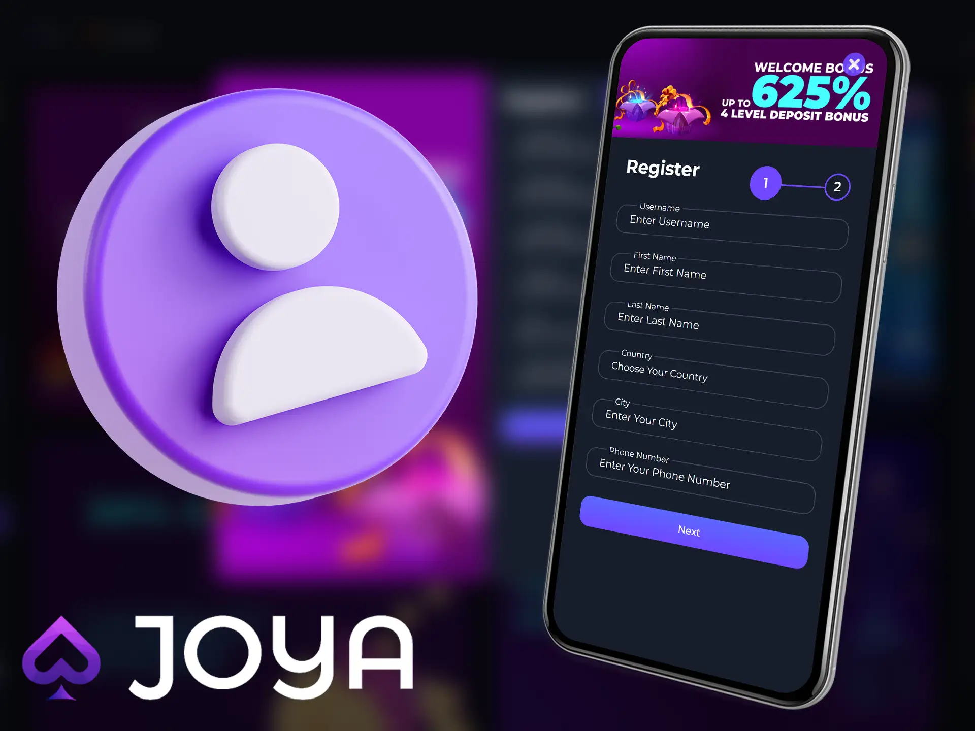 Joya Casino app registration.