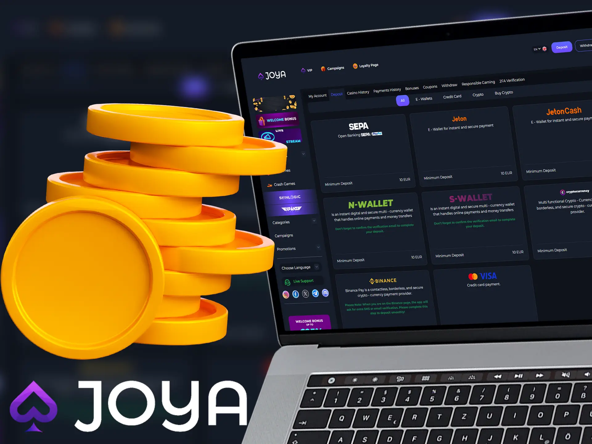 Joya Casino payment methods.