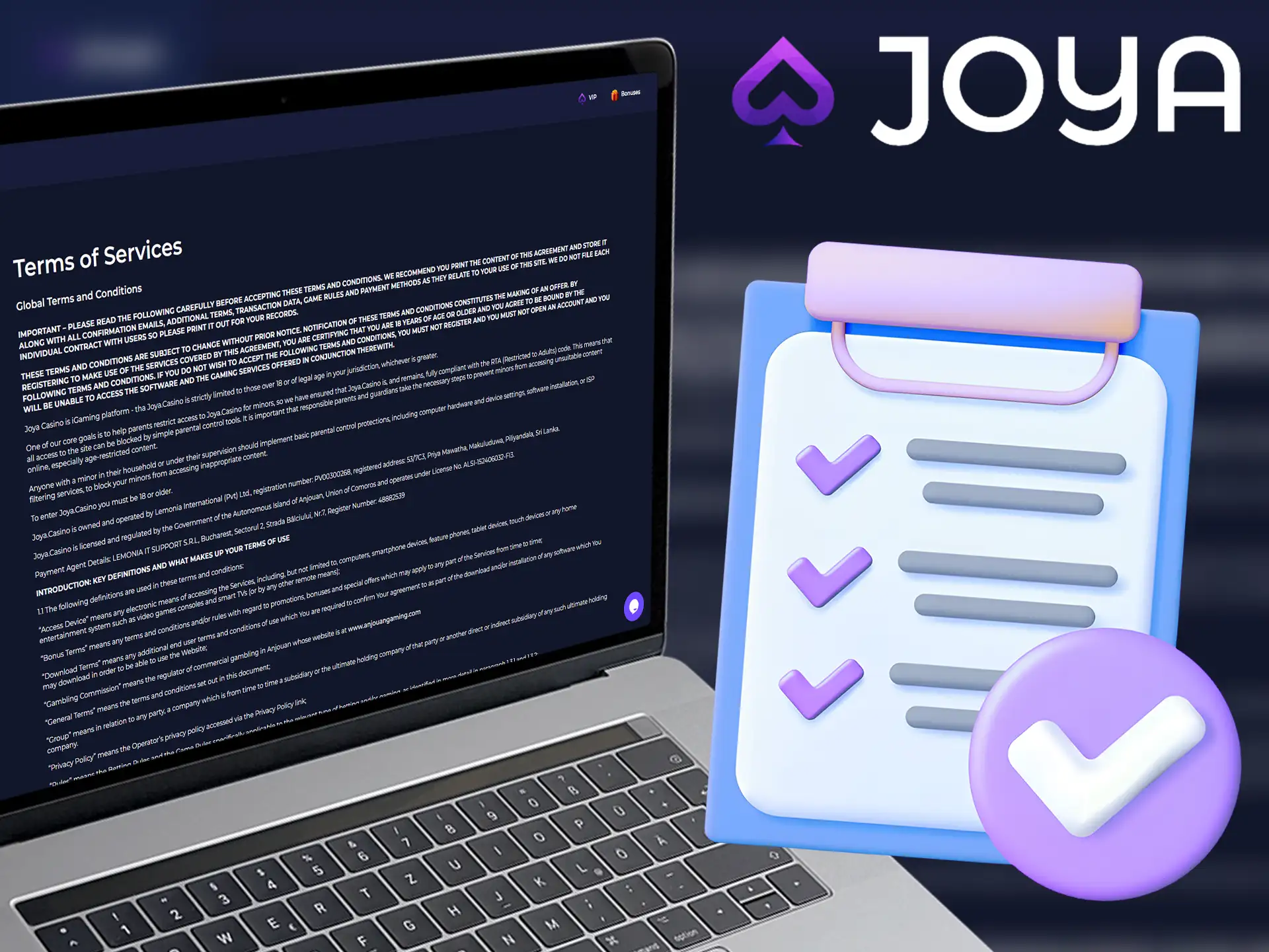 Joya Casino registration requirements.